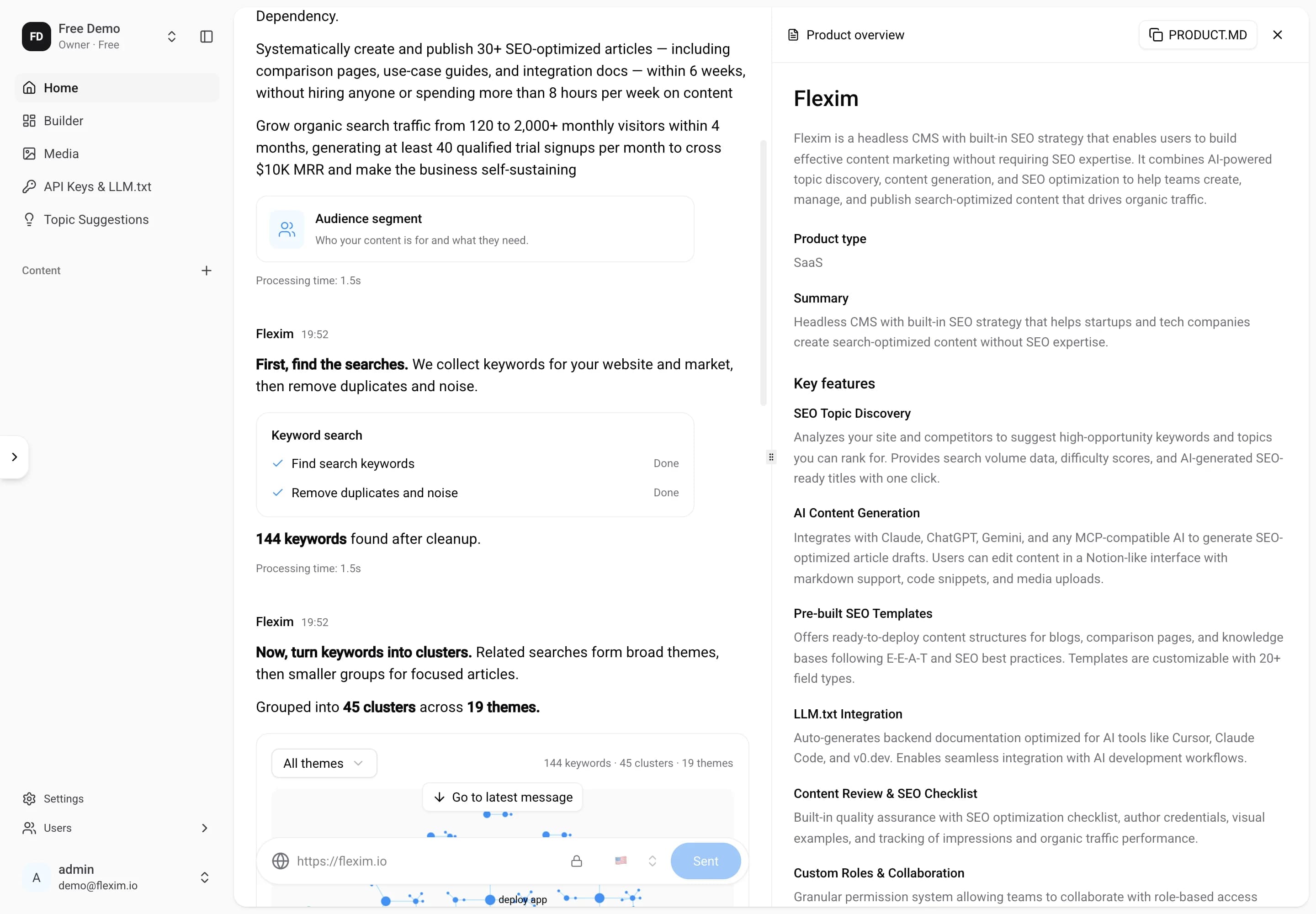 Saved website research in the onboarding chat