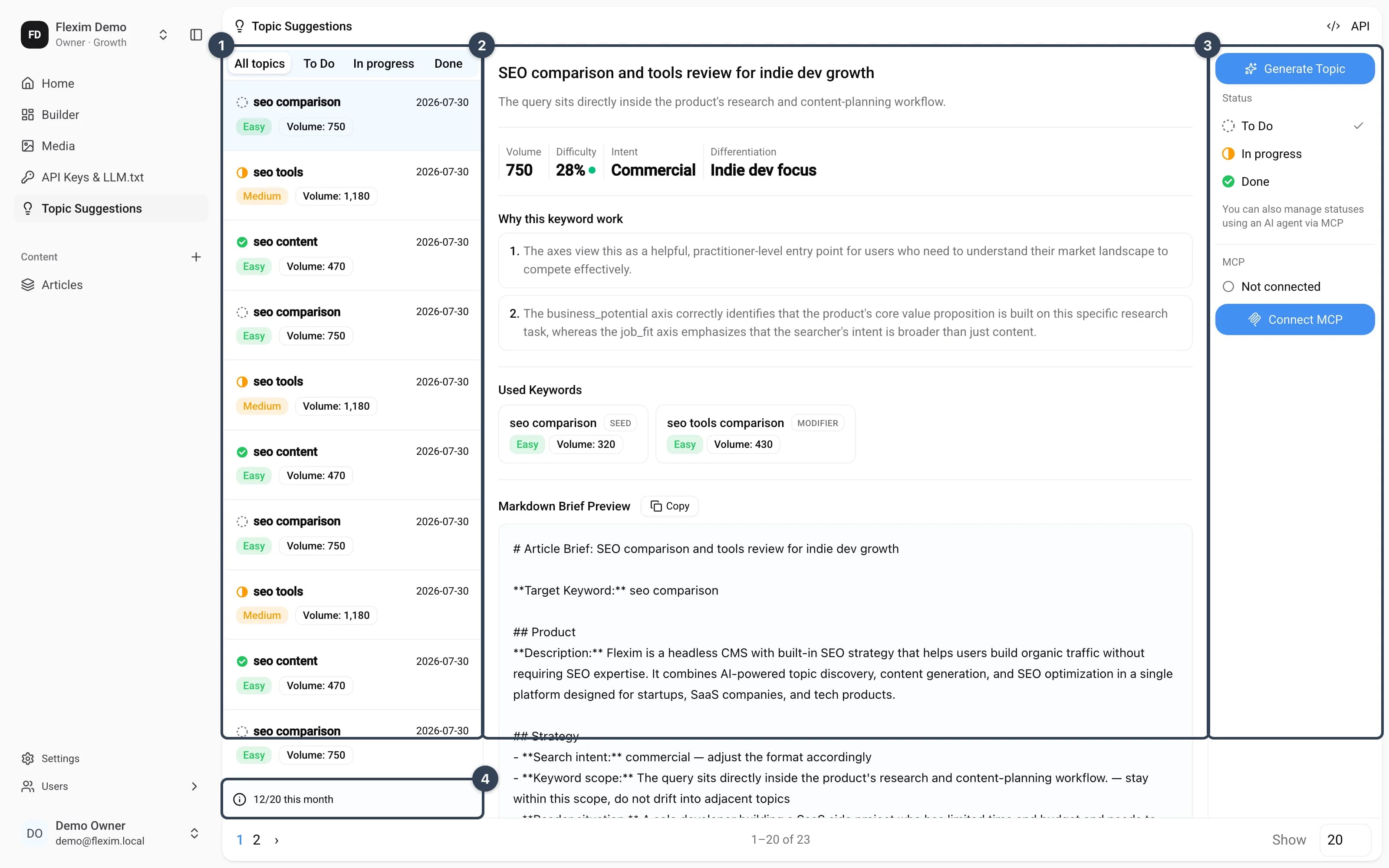 Topic Suggestions page