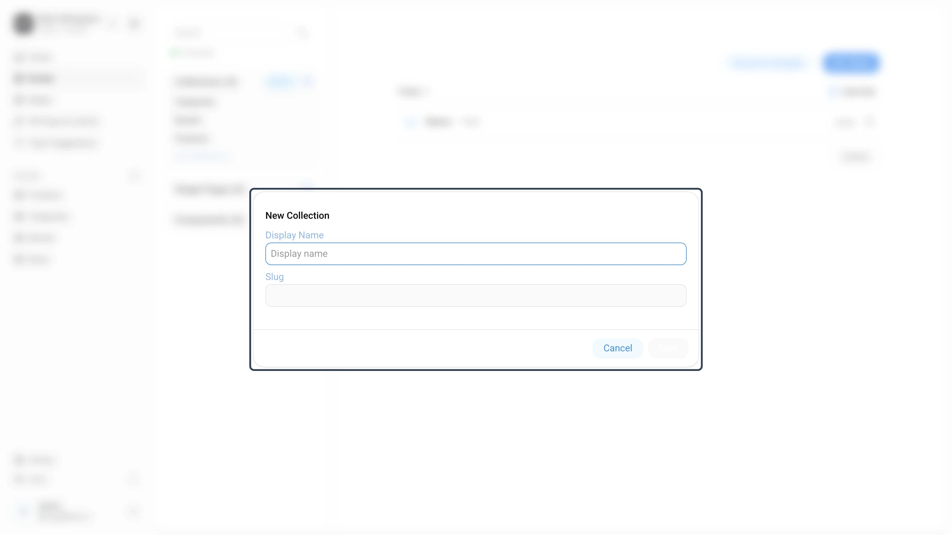 The New Collection dialog