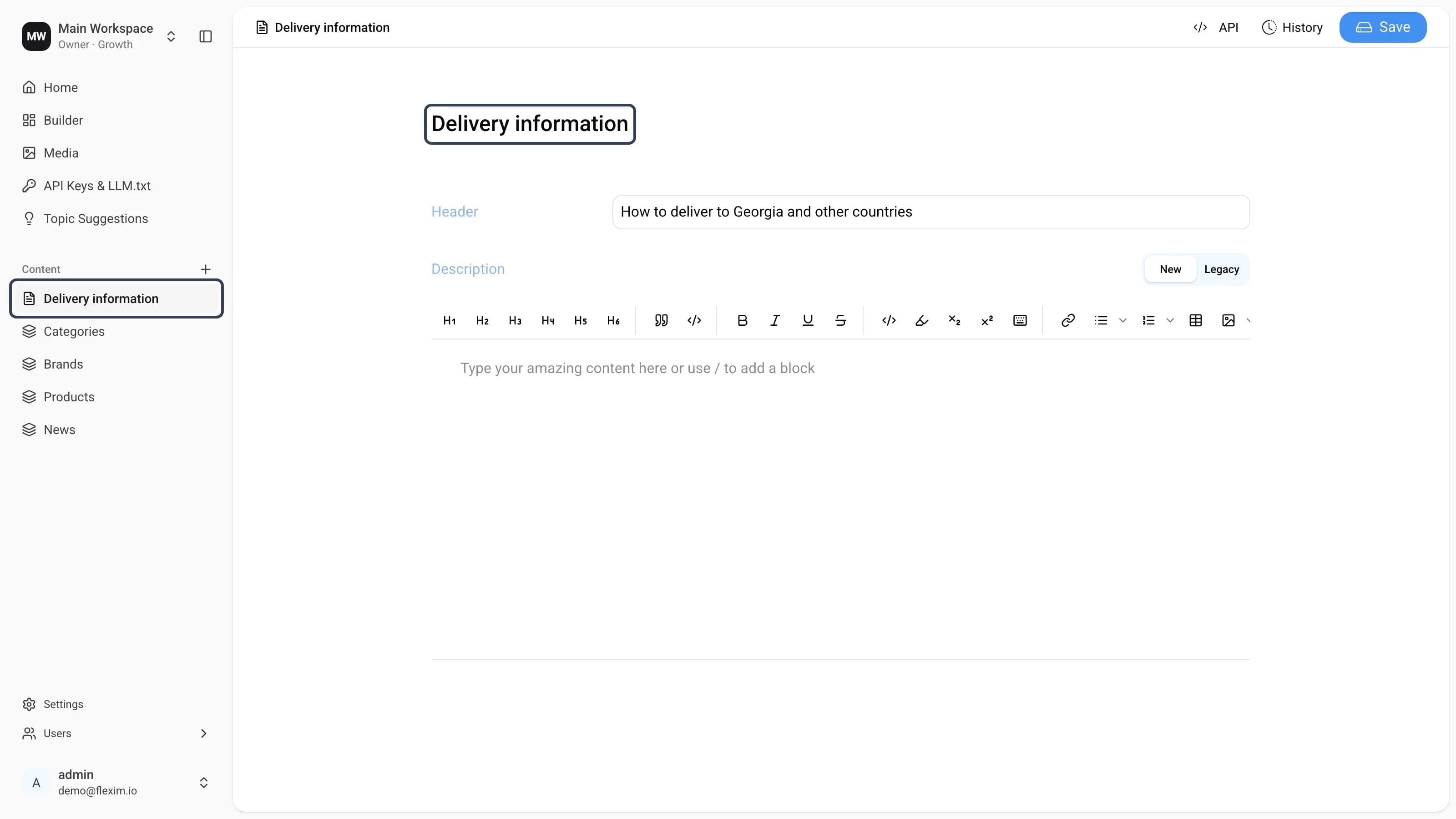 Editor page