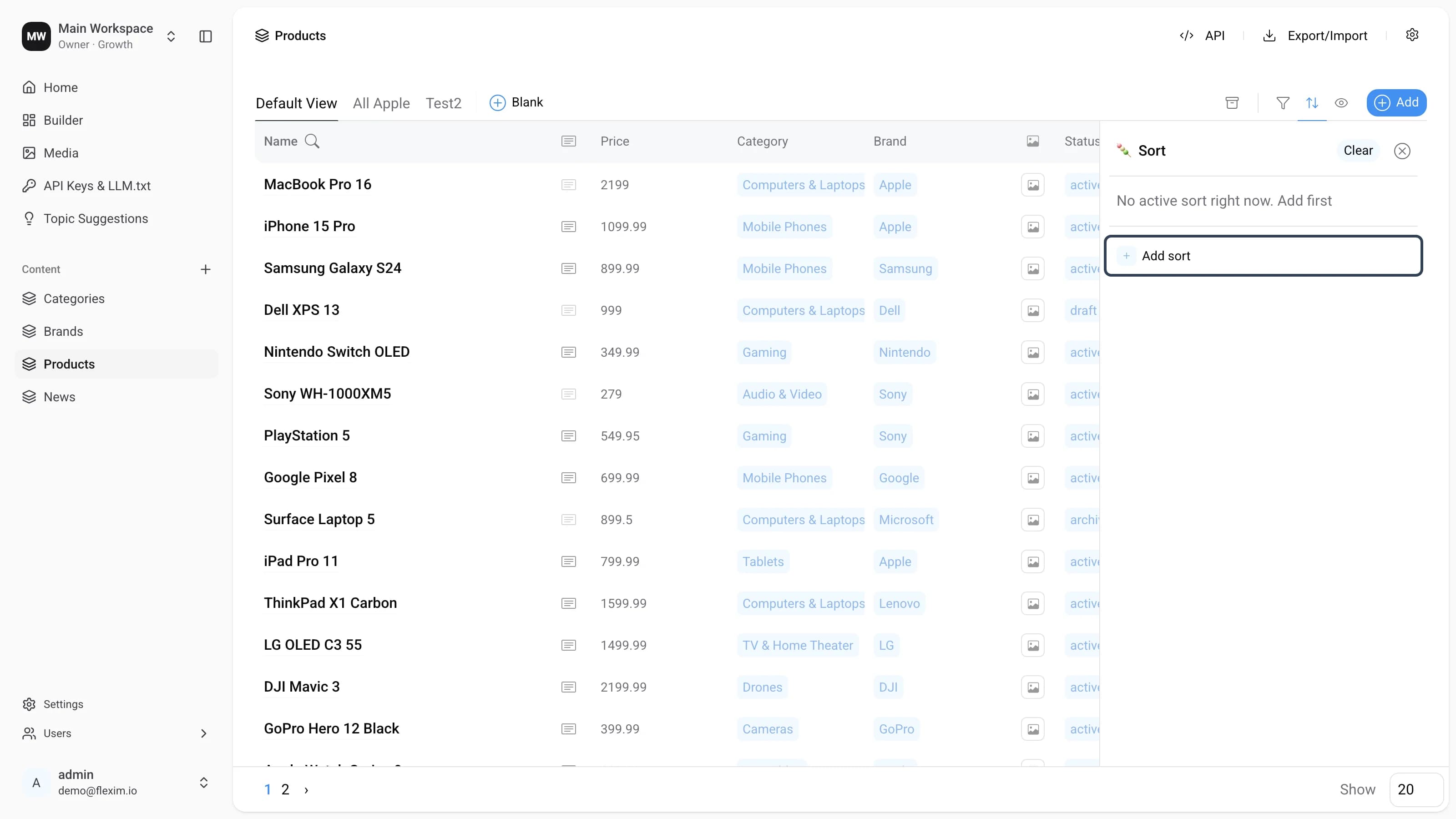 Empty Sort panel with the Add sort button