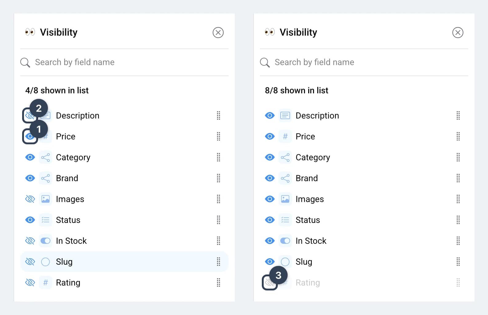 Active, Hidden and Disabled field states