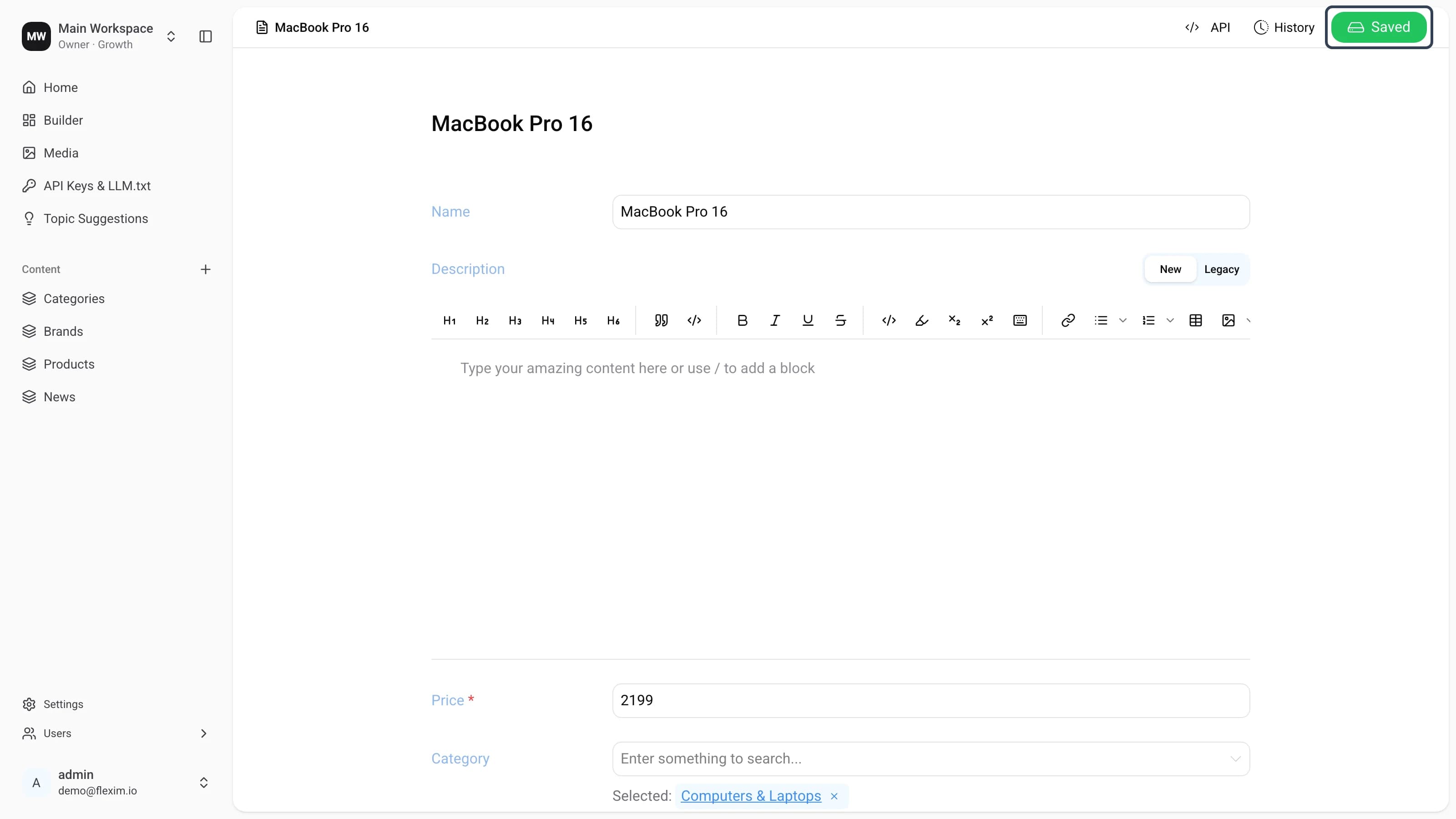 Editor page