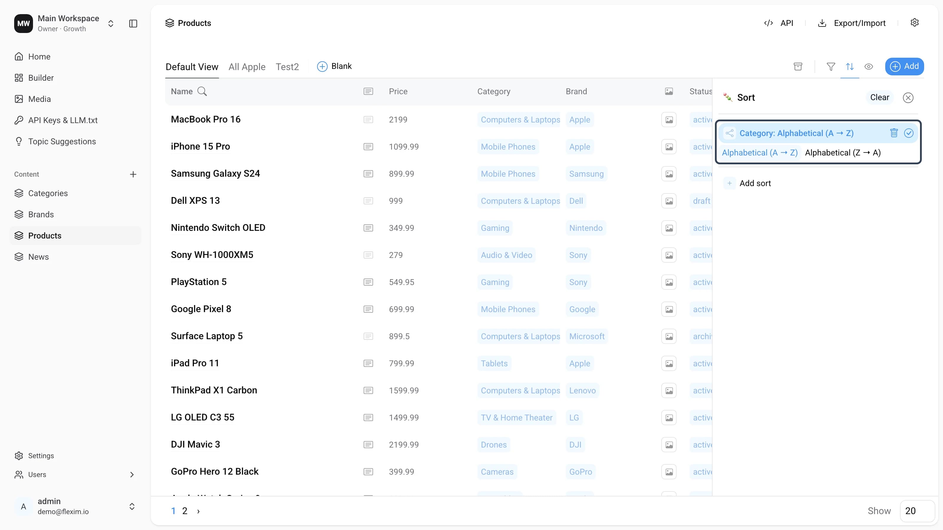 Category sort in editing mode