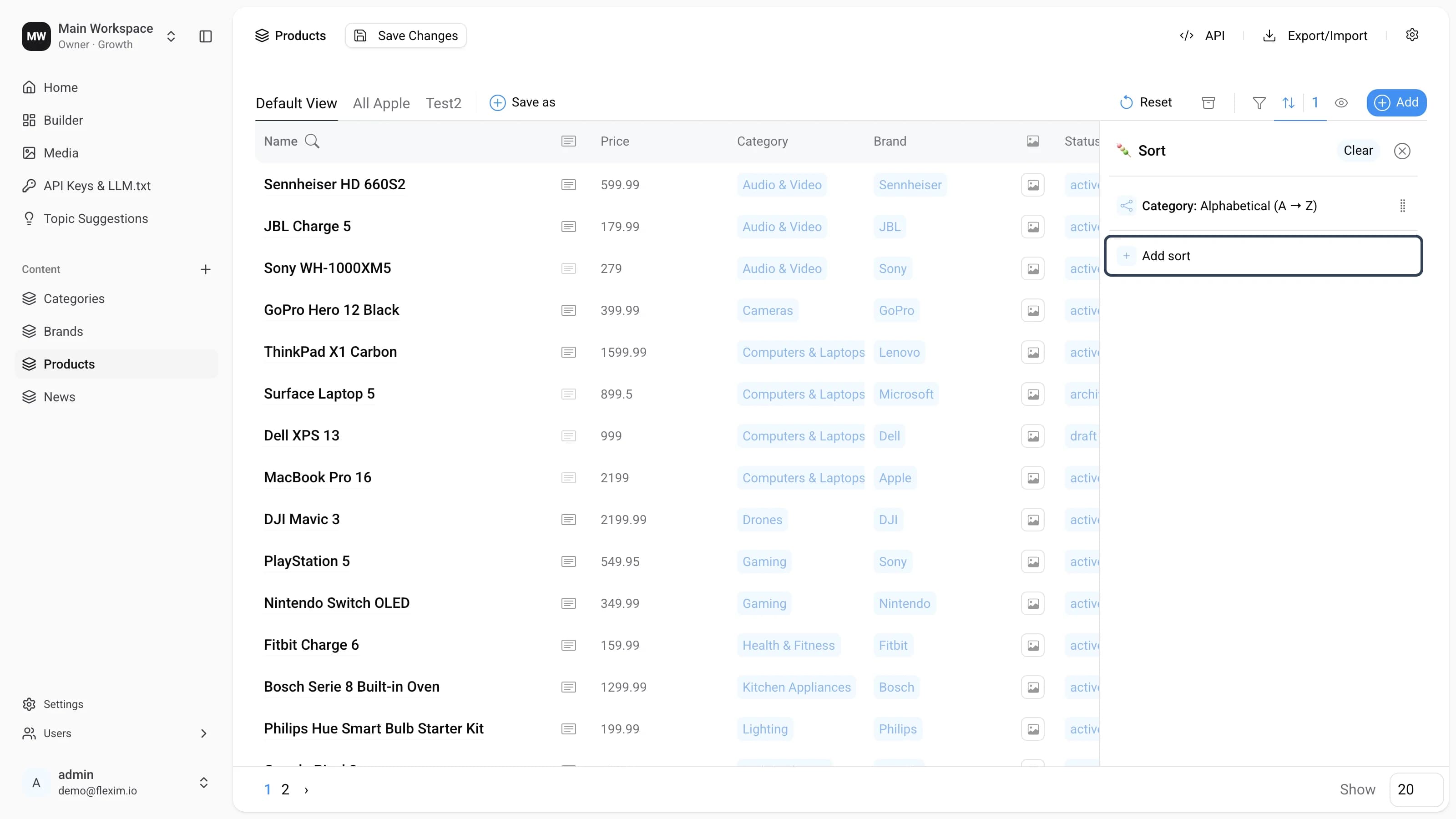 Category sort saved, ready to add another