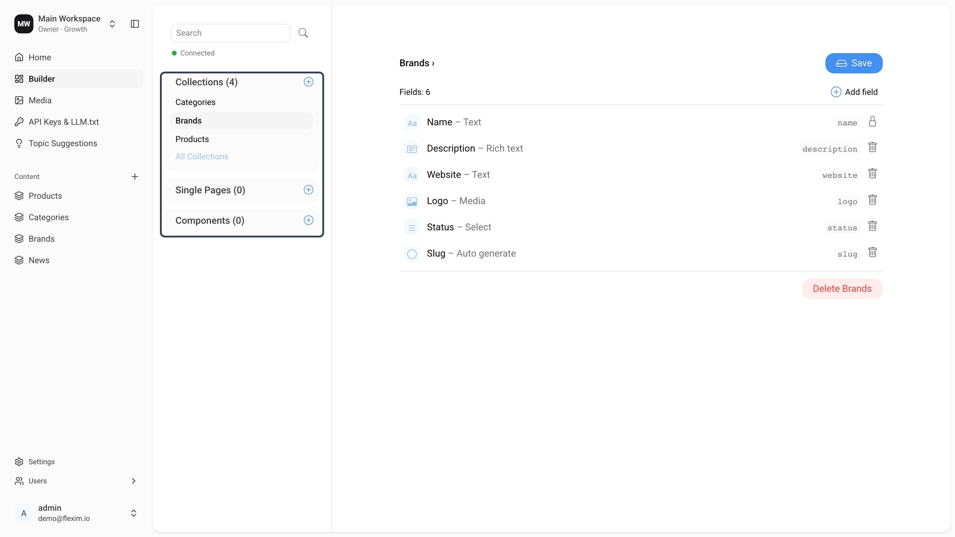 The Builder with the content-type panel highlighted