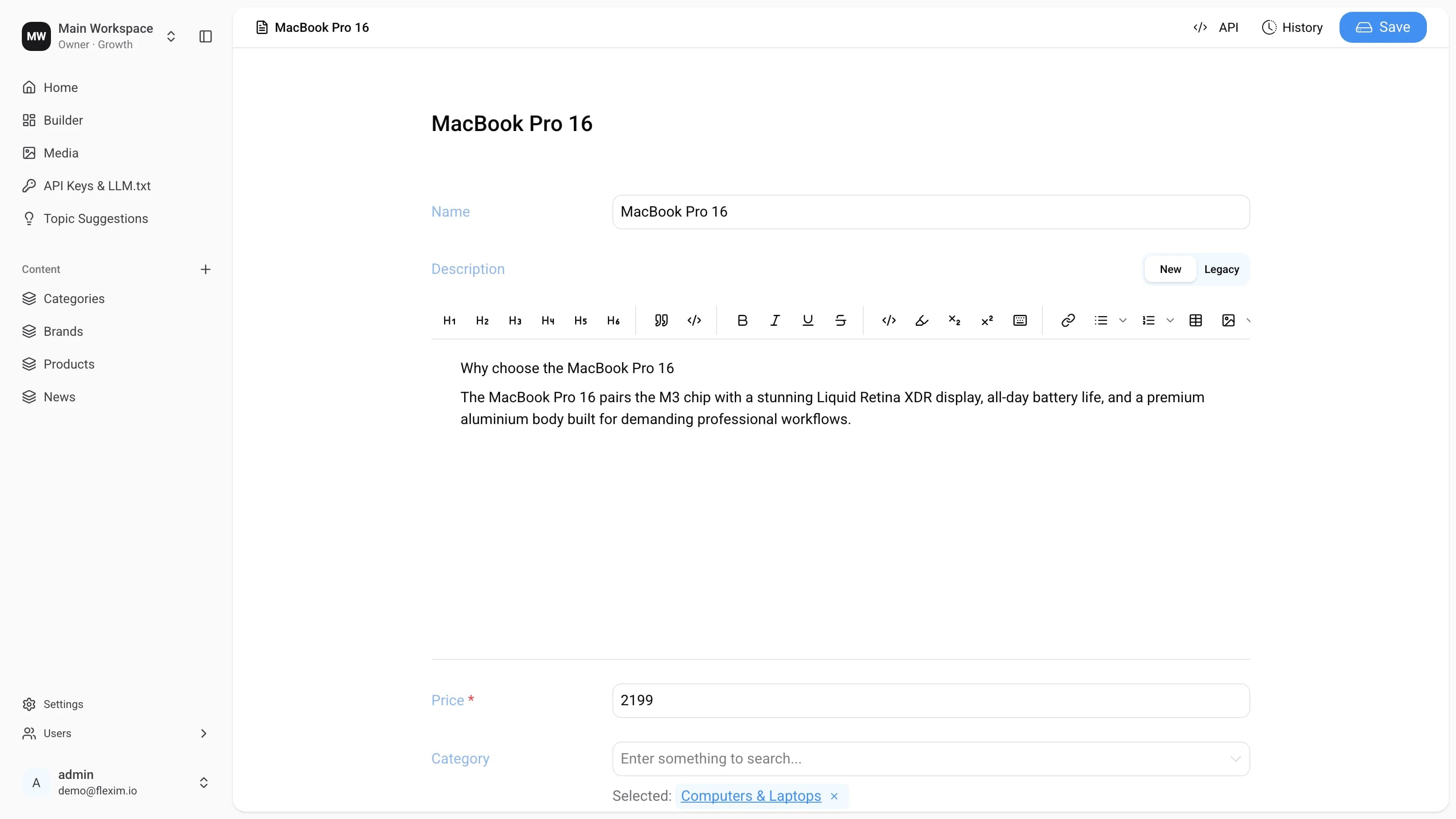 Editor page