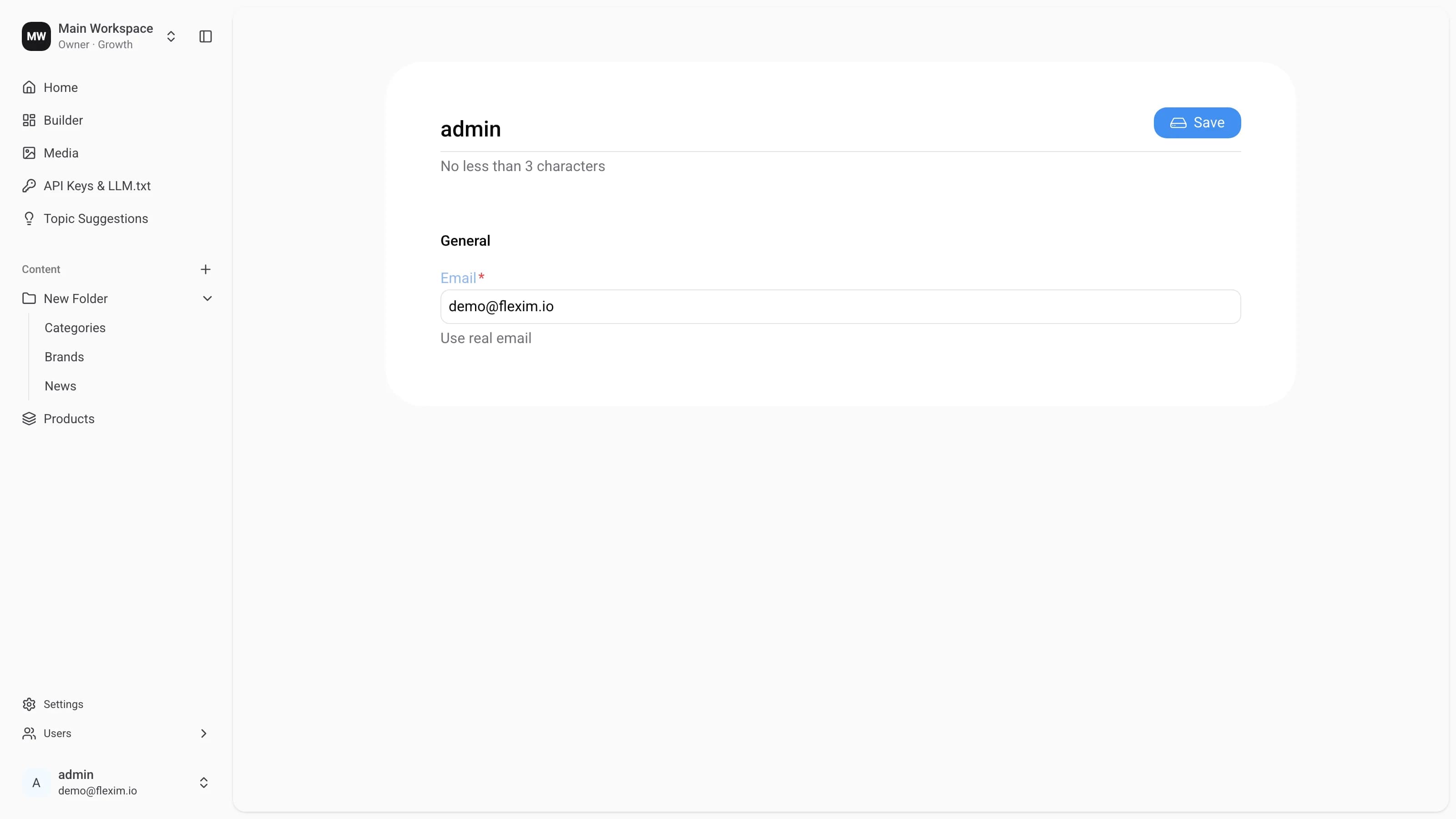 Your profile page in Flexim CMS