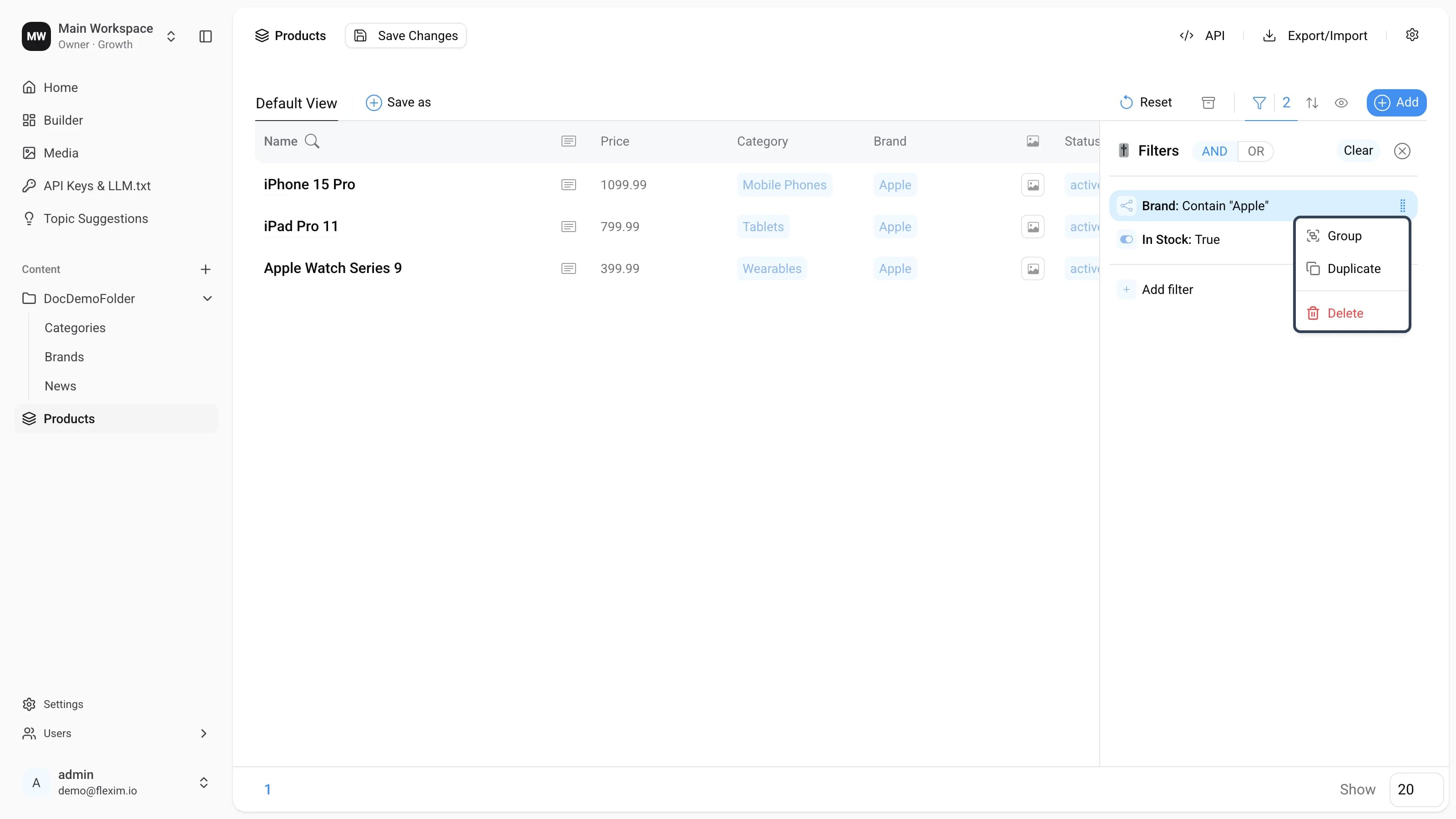Context menu, Group