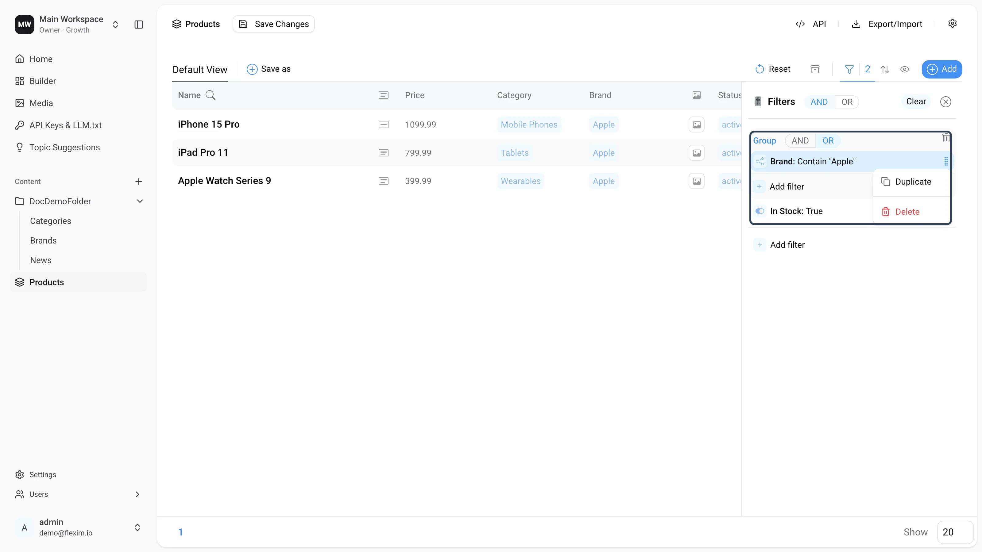 Inner context menu
